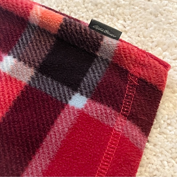 Eddie Bauer Red Plaided Fleece Quarter Zipped Sweater - Picture 3 of 9